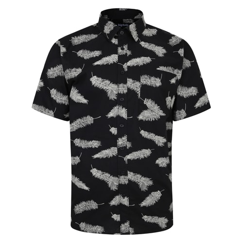 Bigdude All Over Feather Print Kurzarmhemd Schwarz