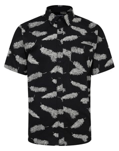 Bigdude All Over Feather Print Kurzarmhemd Schwarz