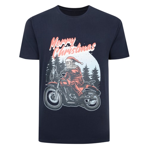 Bigdude – T-Shirt mit Weihnachts-Motorrad-Print, Marineblau