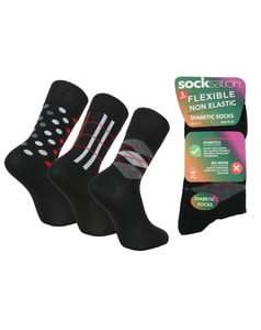Flexible Diabetikersocken Argyle Dots 3er-Pack Socken Schwarz