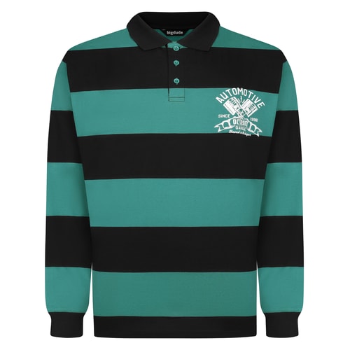 Bigdude Detroit Print Rugby-Polohemd mit Streifen, Türkis/Schwarz