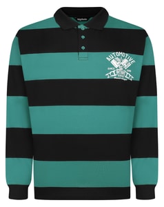 Bigdude Detroit Print Rugby-Polohemd mit Streifen, Türkis/Schwarz