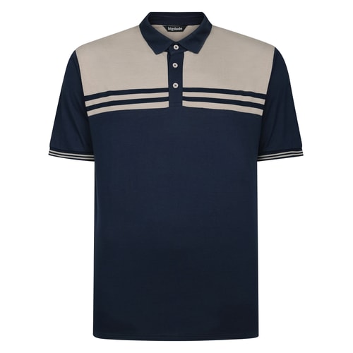 Bigdude Polohemd mit Farbblockstreifen, Marineblau, Größe L