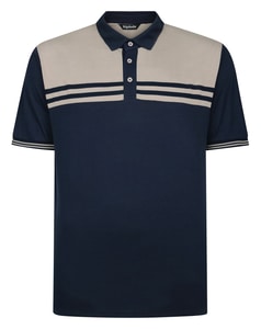 Bigdude Polohemd mit Farbblockstreifen, Marineblau, Größe L