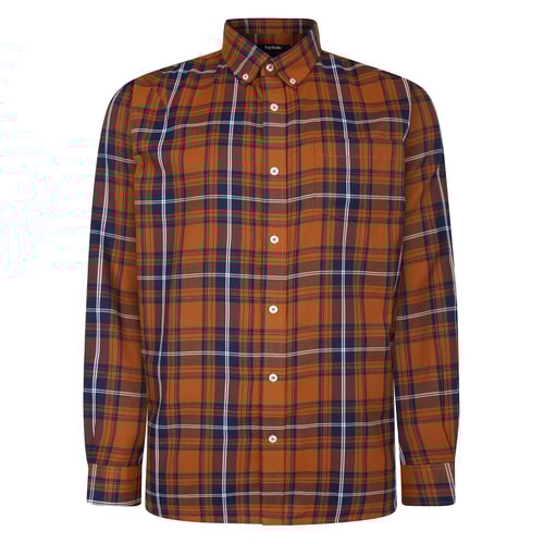 Bigdude Button-Down-Langarm-Karohemd Hellbraun