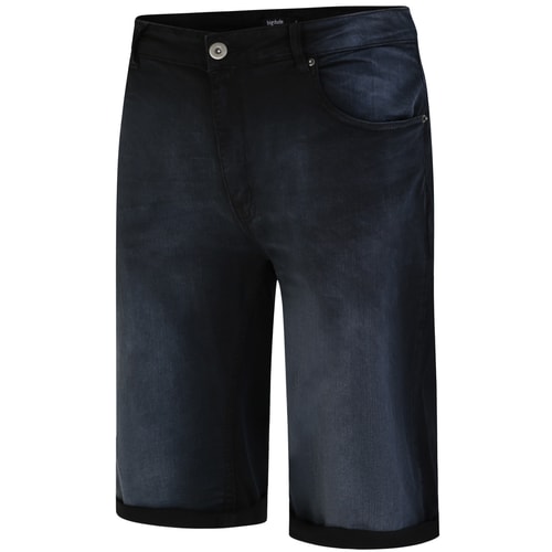Bigdude Stretch-Denim-Shorts mit Umschlag Schwarz
