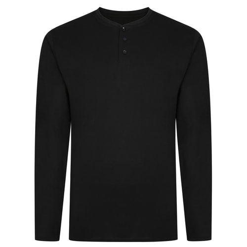 Bigdude Grandad Kragen Langarm Shirt Schwarz Tall Fit