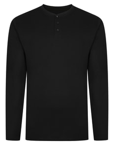 Bigdude Grandad Kragen Langarm Shirt Schwarz Tall Fit