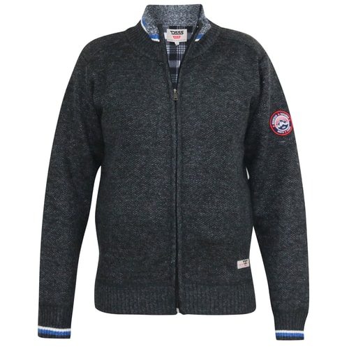 D555 Salvatore Plain Strick-Sweatshirt mit Reißverschluss, Schwarz meliert