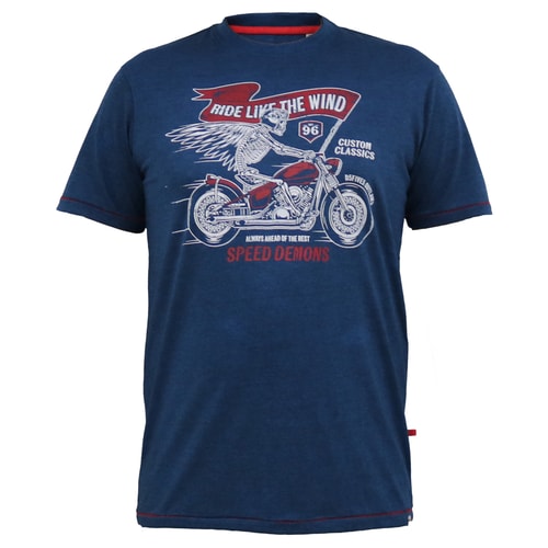 D555 Bradford Skeleton Biker bedrucktes T-Shirt mit Rundhalsausschnitt in Marineblau/Blau