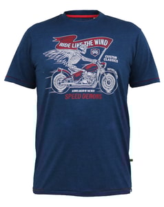 D555 Bradford Skeleton Biker bedrucktes T-Shirt mit Rundhalsausschnitt in Marineblau/Blau