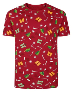 Bigdude Weihnachts-AOP-T-Shirt, Pfefferrot, Größe L