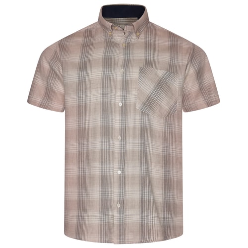 KAM Kurzarmhemd mit strukturiertem Karomuster, Farbe: Stone