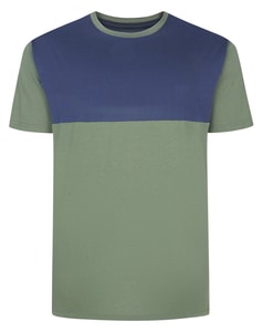 Bigdude Cut & Sew 2-Ton-T-Shirt, Salbeigrün/Marineblau