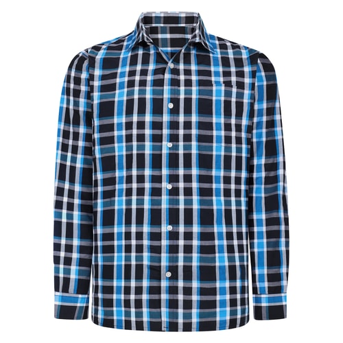 Bigdude Langarmhemd mit Cut-away-Kragen, kariert, aus Popeline, hellblau