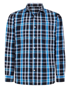 Bigdude Langarmhemd mit Cut-away-Kragen, kariert, aus Popeline, hellblau