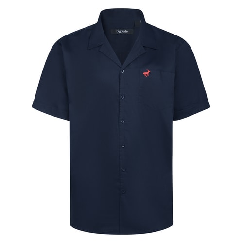 Bigdude Kurzarmhemd Marineblau Tall Fit 