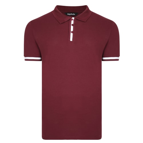 Bigdude Poloshirt mit Kontraststreifen Weinrot Tall Fit