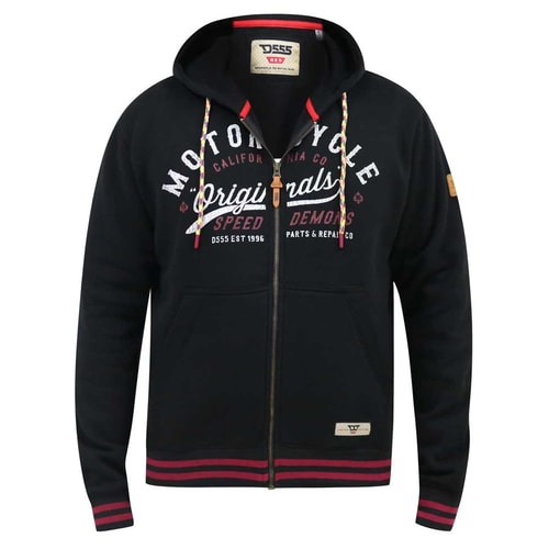 D555 Patrick Full Zip Motorrad Print Hoody Schwarz