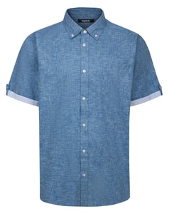 Bigdude Hemd mit Kontrastärmeln und Knopfleiste, Dunkelblau