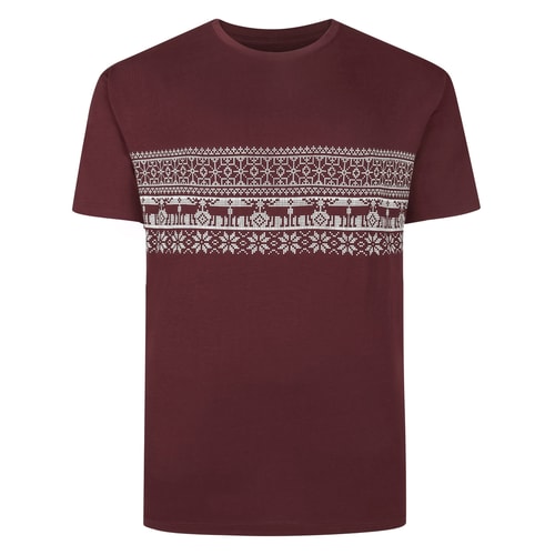 Bigdude Fair Isle Print T-Shirt Burgunderrot