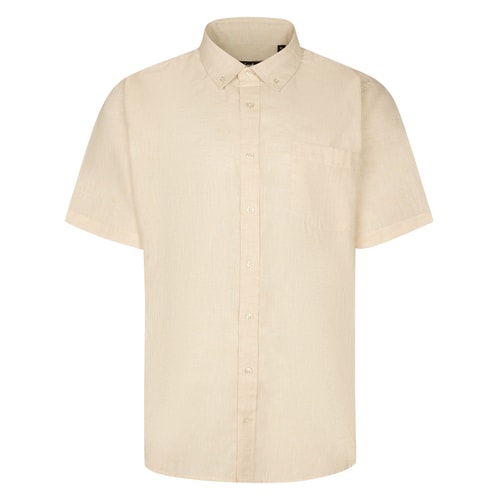 Bigdude Leichtes Hemd mit Button-Down-Kragen und Leinen-Touch, Beige, Groß