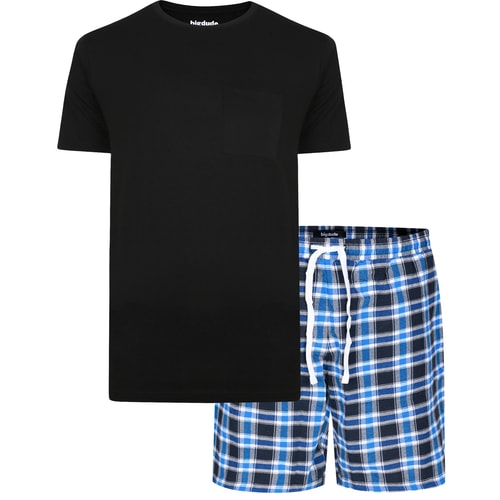 Bigdude Webpyjama-Set mit kurzen Ärmeln, Marineblau/Hellblau