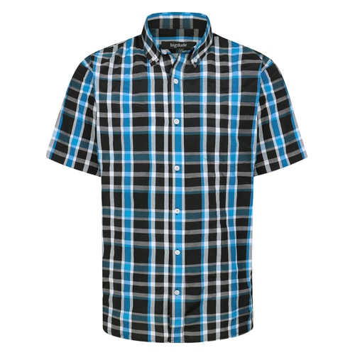 Bigdude Button-Down-Kragen-Kurzarmhemd aus Popeline, hellblau