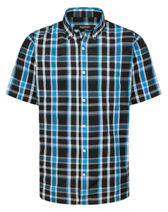 Bigdude Button-Down-Kragen-Kurzarmhemd aus Popeline, hellblau