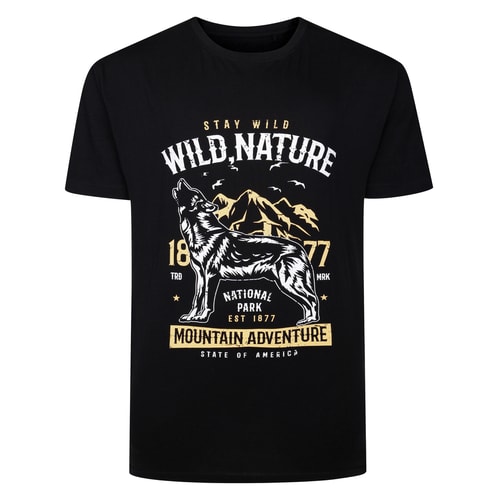 Bigdude Wild Nature Print T-Shirt Schwarz