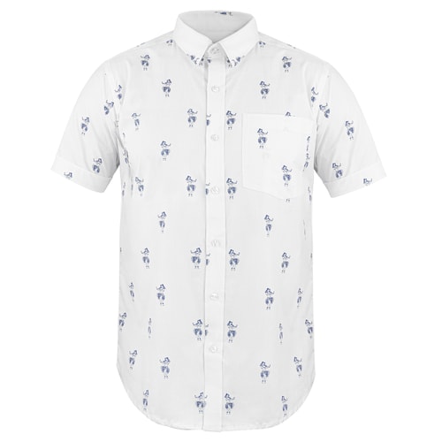 Bigdude Hula-Hoop Print Kurzarmhemd Weiß Tall Fit 