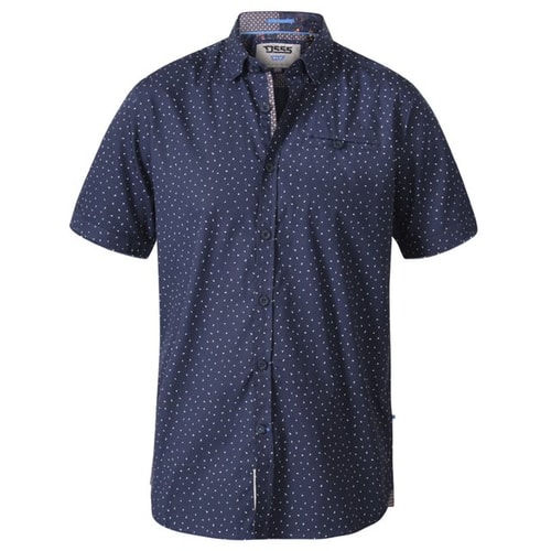 D555 Derwent Micro Print Kurzarmhemd Marineblau