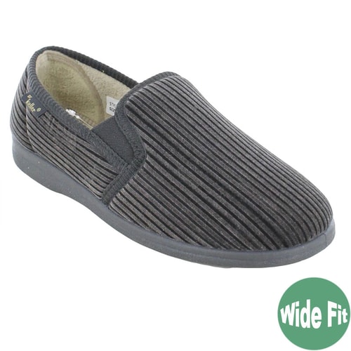 Dr Keller "Dr Cord" Twin Gusset Wide Fit Slipper Black