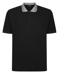 Bigdude kariertes Polohemd mit Zierstreifen, schwarz/grau