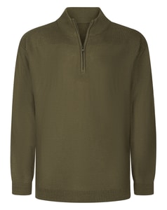 Bigdude Strukturierter Pullover mit halbem Reißverschluss, Olivgrün