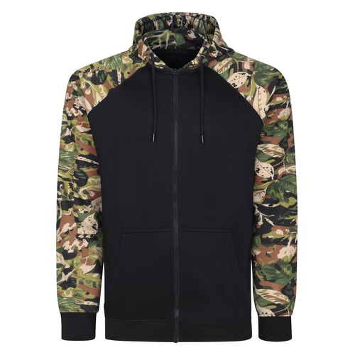 Bigdude Kapuzenpullover mit durchgehendem Reißverschluss und Blatt-Camouflage-Print, Schwarz