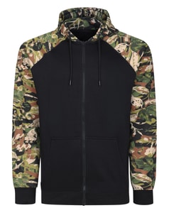 Bigdude Kapuzenpullover mit durchgehendem Reißverschluss und Blatt-Camouflage-Print, Schwarz