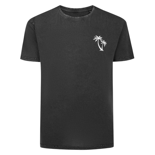 Bigdude T-Shirt mit Brustprint im Washed-Look, Schwarz