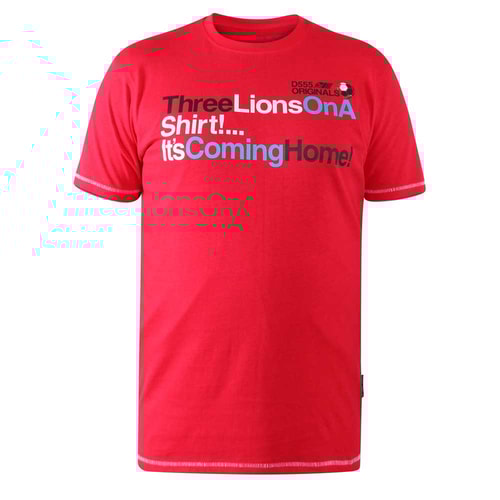D555 Three Lions England Bedrucktes T-Shirt Rot