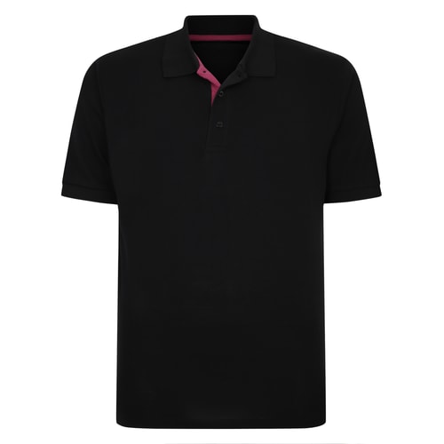Bigdude – Poloshirt mit kontrastierender Knopfleiste, Schwarz, Tall