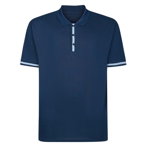 Bigdude Poloshirt mit kontrastfarbener Streifenleiste und abgesetzten Bündchen, Marineblau
