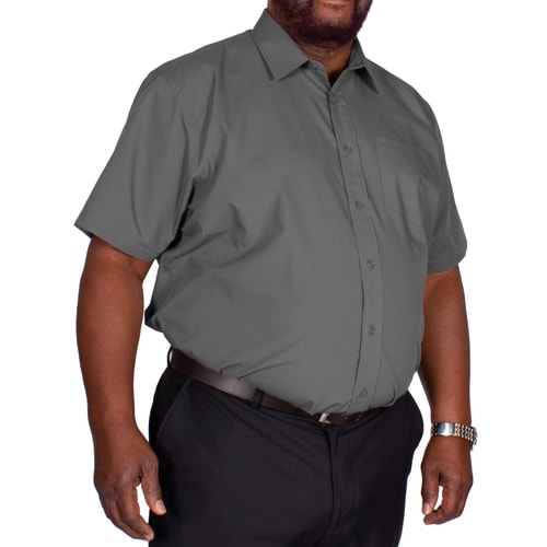 Bigdude klassisches Kurzarm Popeline Hemd Anthrazit Tall Fit 