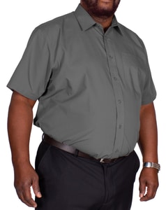 Bigdude klassisches Kurzarm Popeline Hemd Anthrazit Tall Fit 