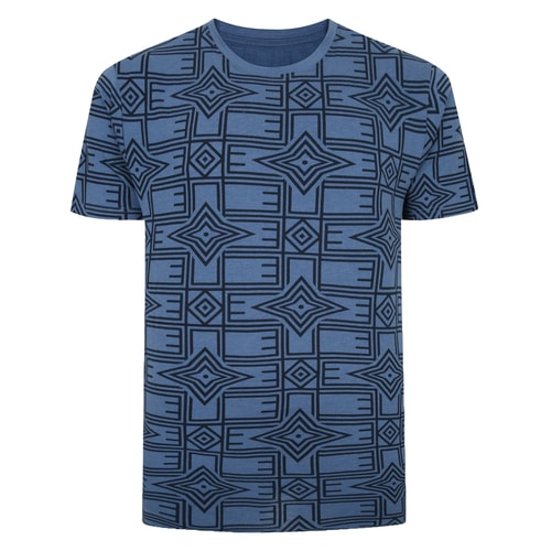 Bigdude Azteken-Print-T-Shirt aus hellem Denim