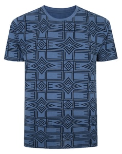 Bigdude Azteken-Print-T-Shirt aus hellem Denim