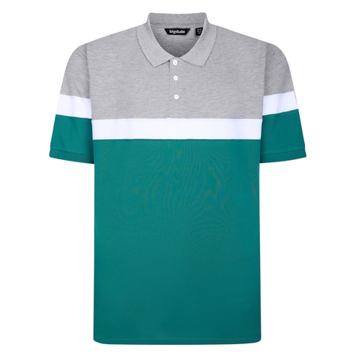 Bigdude Piqué-Poloshirt mit Farbblock-Design, Türkis/Grau/Weiß, Größe L