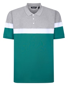 Bigdude Piqué-Poloshirt mit Farbblock-Design, Türkis/Grau/Weiß, Größe L