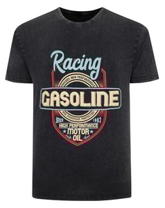 Bigdude – T-Shirt mit Acid-Wash-Gasoline-Print in verwaschenem Schwarz