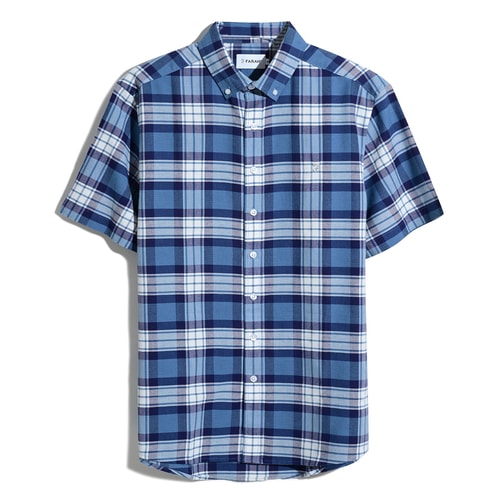 Farah – Foster – Kariertes Hemd in gewaschenem Blau