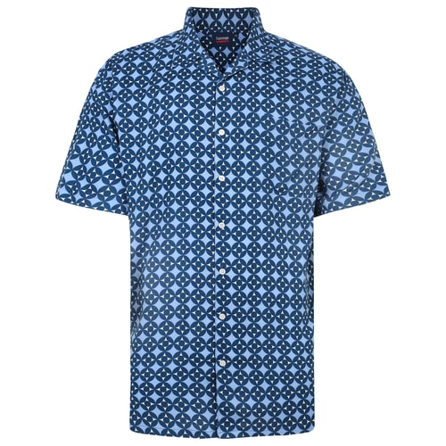 Espionage Smart Hemd mit durchgehendem geometrischem Print, Marineblau/Blau